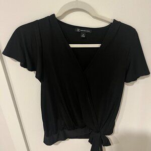 INC International Concepts black v-neck tie-front shirt